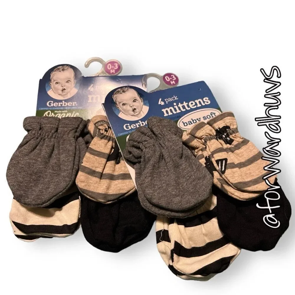 Bundle Sale 3 for $15 | (2) 4-Packs Gerber Organic Crib Mittens | 0-3 Months